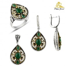 Gümüş Otantik Taşlı Set